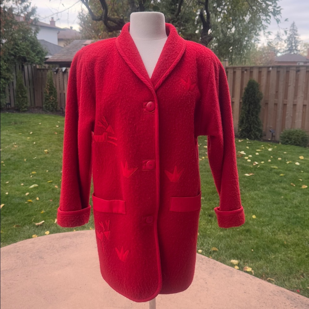 Vintage 4 Saison Canada Inuvik Boiled Wool Red Reindeer Jacket S